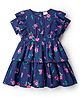 Babyhug Cotton Woven Half Sleeves Frock with Floral Print - Navy Blue