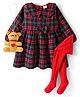 Babyhug Cotton Woven Full Sleeves Checkered Tiered Frock With Legging & Teddy Sling  - Red