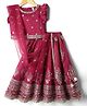 Babyhug Woven Frill Sleeves Choli Lehenga With Dupatta Set & Floral Embroidered - Red