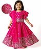 Babyhug Woven Half Sleeves Choli Lehenga & Dupatta Set With Floral Embriodery - Fuschia