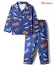 Honeyhap Premium 100% Cotton Knit Full Sleeves Co-ord Night Suit with Bio Finish & Skateboard Print - Navy Blue
