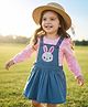 Babyhug Cotton Woven Frock with Full Sleeves Heart Printed Top & Bunny Embroidery - Blue