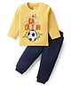 Doodle Poodle 100% Cotton Knit Full Sleeve  Sport Theme Printed T-Shirt & Trouser Set - Yellow & Navy Blue