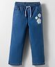 Kookie Kids Denim Full Length Jeans with Floral Prints Elasticated Waist and Drawcord - Royal Blue