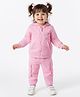 Babyoye 100% Cotton Knit Full Sleeves Winter Wear Hooded Sweatshirt & Lounge Pant Set With Heart Print - Pink
