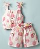 Dew Drops Poplin Woven Sleeveless Top Shorts Co-ord Set with Belt and Polka Dot Print - OffWhite & Pink