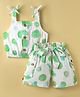 Dew Drops Poplin Woven Sleeveless Top Shorts Co-ord Set with Belt and Polka Dot Print - OffWhite & Light Green