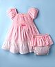 Dew Drops Cotton Knit Half Sleeves Smocked Frock With Bloomer & Polka Dots Print - Pink