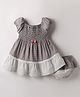 Dew Drops Cotton Knit Half Sleeves Smocked Frock With Bloomer & Polka Dots Print - Grey