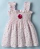 Dew Drops Cotton Woven Sleeveless Smock with Frill Detailing & Floral Print - White & Pink