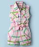Dew Drops Poplin Woven Sleeveless Jumpsuit with Check Design & Belt - Pink