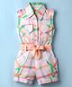 Dew Drops Poplin Woven Sleeveless Printed Jumpsuit With Belt - Peach