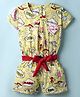 Dew Drops Poplin Woven Half Sleeves Printed Jumpsuit With Belt - Yellow