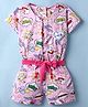 Dew Drops Poplin Woven Half Sleeves Printed Jumpsuit With Belt - Pink