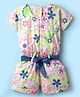 Dew Drops Poplin Woven Half Sleeves Jumpsuit with Floral Print & Belt - Multicolor