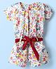 Dew Drops Poplin Woven Half Sleeves Jumpsuit with Floral Print & Belt - Multicolor