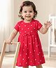 Babyhug Cotton Knit Half Sleeves Heart Printed Frock With Bow Applique & Bloomer - Red