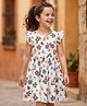 Kookie Kids Rayon Woven Frill Sleeves Flared Frock with Floral Print - Off White