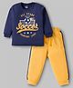 Doodle Poodle 100% Cotton Knit Full Sleeves T-Shirt & Lounge Pant Set With Soccer Print - Navy Blue & Yellow