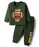 Doodle Poodle 100% Cotton Knit Full Sleeves  Text Printed T-Shirt & Lounge Pant Set Tape Detailing - Olive Green
