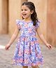 Kookie Kids Rayon Woven Frill Sleeves Flared Frock with Floral Print - Lavender