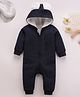 Mark & Mia Full Sleeves Winter Wear Hooded Romper With Cable Knit Design - Navy Blue