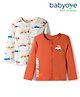 Babyoye 100% Cotton Knit Full Sleeves Jhablas with Vehicle Print Pack of 2 - White & Orange
