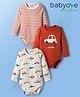 Babyoye 100% Cotton Knit Full Sleeves Striped Onesies with Car Print Pack of 3 - Multicolor