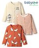 Babyoye 100% Cotton Inyterlock Knit Full Sleeves Front Open Jhabla with Stripe & Zebra Print Pack of 3 - Cream & Dark Peach