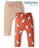 Babyoye 100% Cotton Knit Full Length Diaper Leggings with Animal Print & Stripes Pack of 2 - Rust Orange & Beige