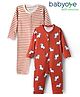 Babyoye 100% Cotton Interlock Knit Full Sleeves Romper with Stripes & Zebra Print Pack of 2 - Rust Orange & White