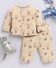 Wonderchild Full Sleeves Teddy Bear Printed Coordinating Night Suit Set - Fawn