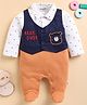Wonderchild Full Sleeves Teddy Bear Embroidered & Geometric Printed Romper - White & Rust