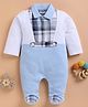 Wonderchild Full Sleeves Checked & Colour Blocked Romper - White & Sky Blue