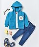 Wonderchild Full Sleeves Panda Face Embroidered Jacket With Tee & Pant Set - New Green