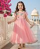 Babyhug Woven Half Sleeves Ethnic Dress With Sequin Detailing & Net Embroidered - Peach