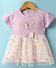 Wonderchild Interlock Knit Half Sleeves Floral & Bow Applique Detailed Shimmered Knee Length Dress - Wine