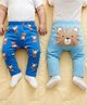 Babyoye 100% Cotton Interlock Knit Full Length Diaper Leggings With Animal Print Pack Of 2 - Light Blue & Blue
