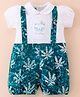 Wonderchild Half Puffed Sleeves Cat Face Printed & Tie Dye Romper - White & Green