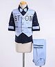 Radutu Full Sleeves Stom Text Printed 3 Piece Party Suit With Bow Set - Light & Navy Blue