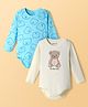 Babyoye 100% Cotton Knit Full Sleeves Teddy Bear Printed Onesies Pack of 2 - Light Blue & Beige