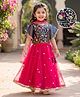 Babyhug Woven Frill Sleeves Choli Lehenga & Dupatta Set With Floral Sequin Detailing & Embroidered - Fuschia