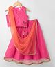 Babyhug Net Woven Sleeveless Choli Lehenga Set with Dupatta & Floral Embroidery - Fuchsia