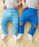 Babyoye 100% Cotton Knit Full Length Diaper Leggings with Bear Print Pack of 2 - Blue