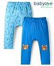 Babyoye 100% Cotton Knit Full Length Diaper Leggings with Bear Print Pack of 2 - Blue