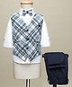 Radutu Full Sleeves Checked 3 Piece Party Suit With Bow Set - Blue & White