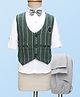 Radutu Full Sleeves Striped Textured 3 Piece Party Suit With Bow Set - Dark Green & White