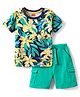 Babyhug Single Jersey Knit Half Sleeves T-Shirt & Shorts Set With Leaf Print - Navy Blue & Green