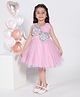 Ministitch Net Woven Sleeveless Bow Applique Sequin Embellished Pleated Dress - Pink
