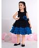 Ministitch Net Woven Sleeveless Floral Applique Sequin Embellished   Layered Dress - Teal Blue